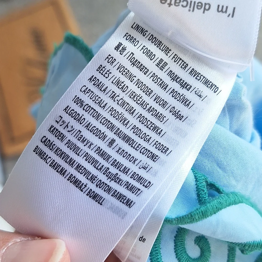 Farm Rio Richelieu Light Blue And Green Cropped Scalloped Hem Top Size XL Cotton - Picture 15 of 15